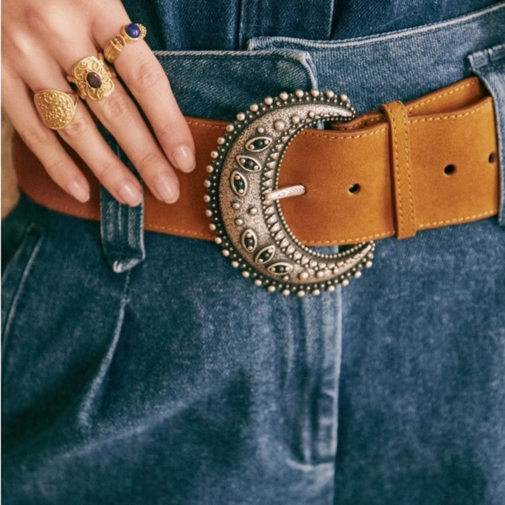 Sézane Louve Belt – Camel Suede – Size 80